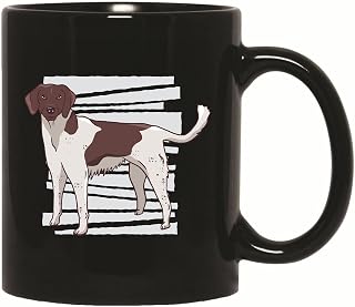 Brown Dog Gift for Pet Lovers Spotted Dog on Stripy Background 11oz 15oz Black Coffee Mug
