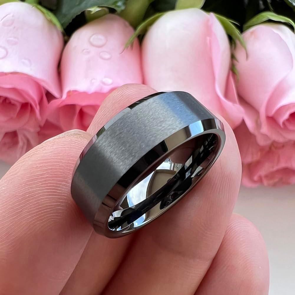 TUTISS 6mm 8mm Tungsten Rings for Men Women Couple Fashion Jewelry Engagement Wedding Bands Matte Beveled Edges I Love You Engraved Comfort Fit