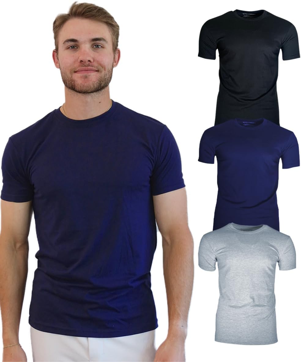 BROOKLYN VERTICAL Men's 3-Pack Solid Tees, Fitted Soft Comfortable Short Sleeve Crewneck T-Shirts
