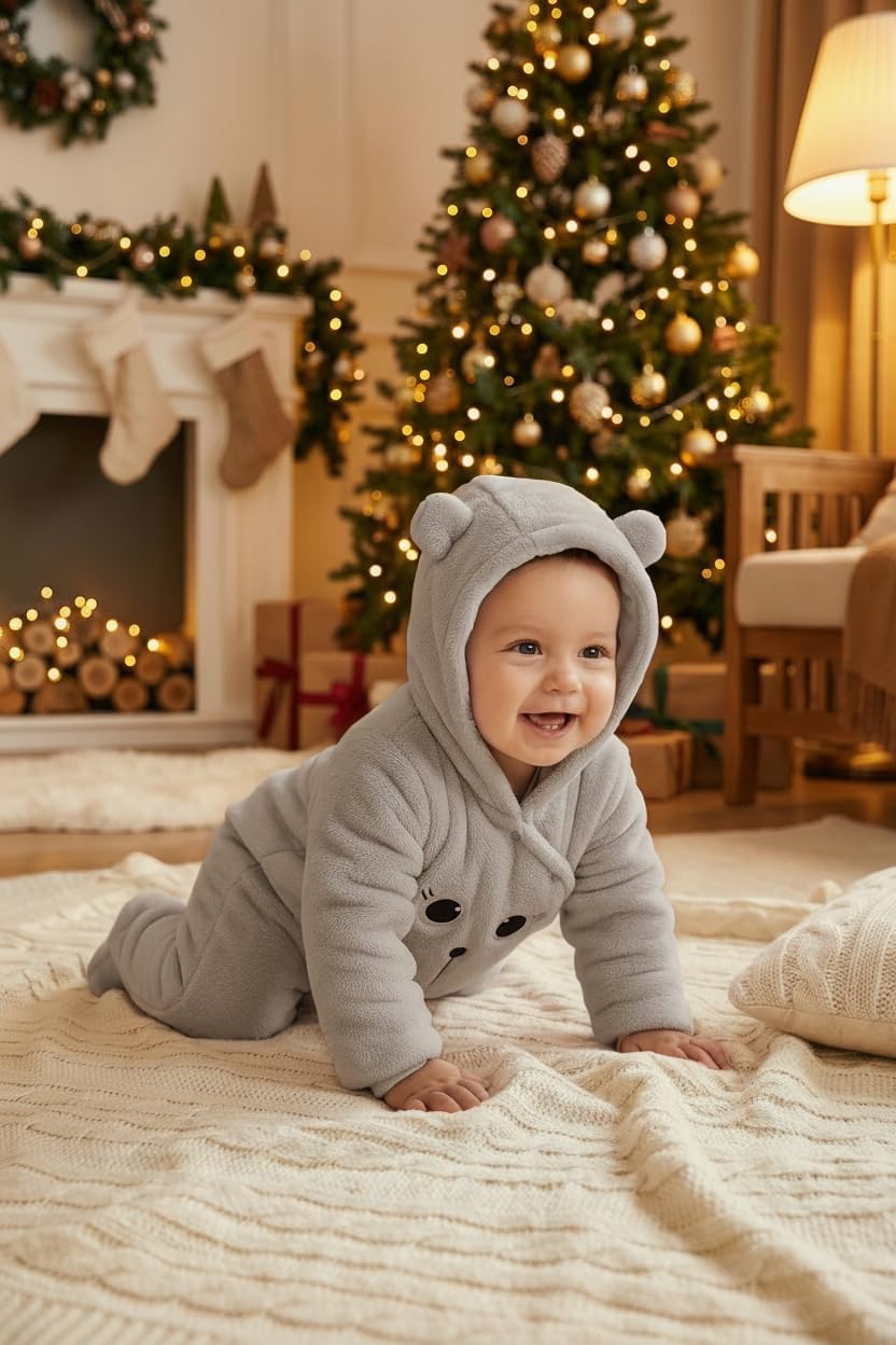 JiAmy Newborn Baby Winter Hooded Romper Fleece Snowsuit Jumpsuit Cartoon Cat Outfits 0-12 Months - Image 3