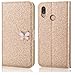 Produktbild CXTcase Huawei P20 Lite Hülle, Handyhülle Leder Tasche Flip Case Magnet Schutzhülle mit Schmetterling Glitter Sparkle Motiv Hülle für Huawei P20 Lite Gold