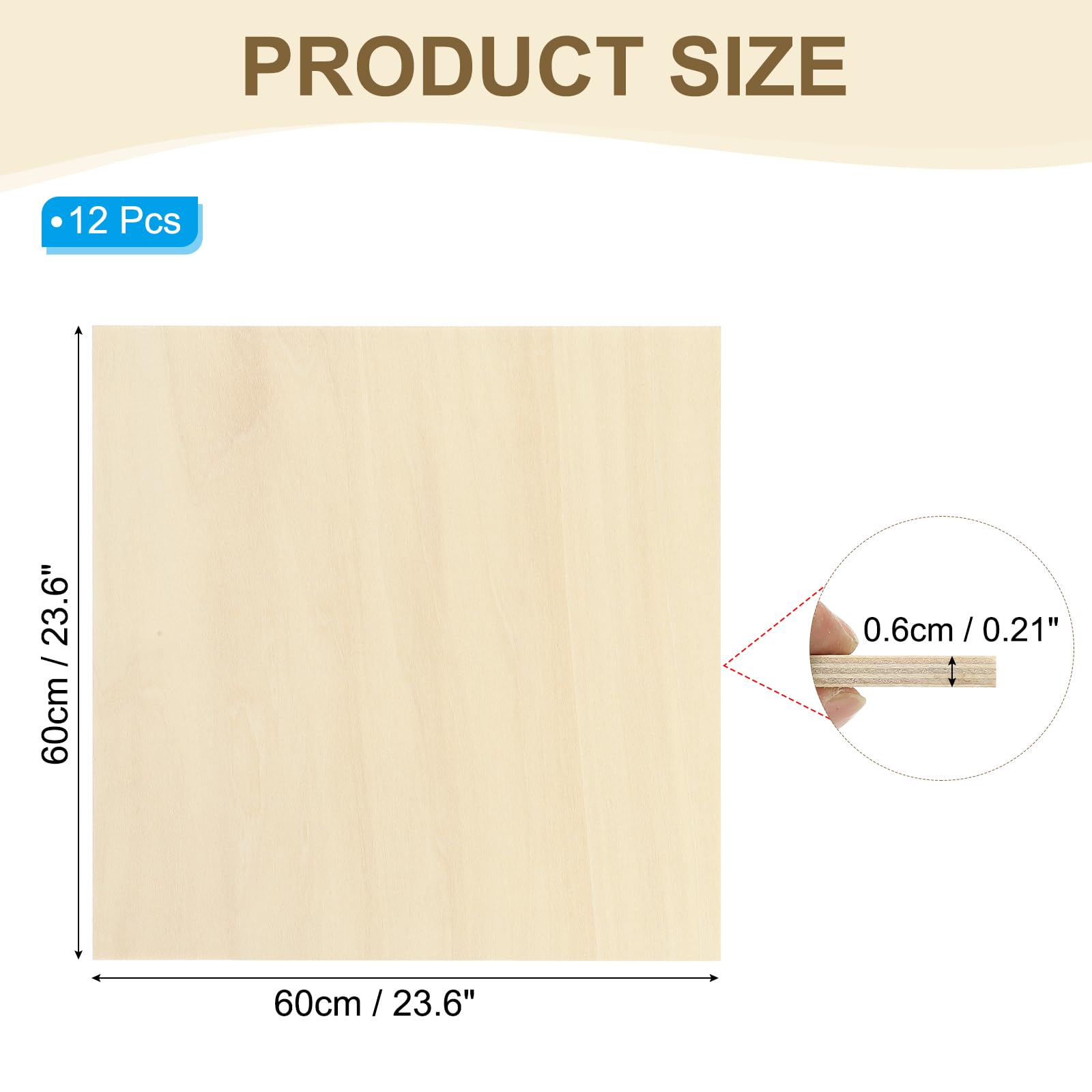 PATIKIL Hojas de madera de tilo de 24 x 24 x 1/4, 12 hojas de madera contrachapada de 6 mm, tablero de madera de balsa sin acabar, con superficies lisas para manualidades, modelos de corte láser,