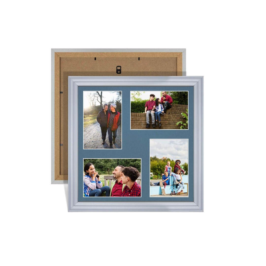 Procut Global 12X12 Silver Photo Frames For Multiple Pictures with Pompadour Mount-Classic Collage Frame with 4 Apertures (4x) 6X4-Engineered Wood with Shatterproof Perspex โ image 1