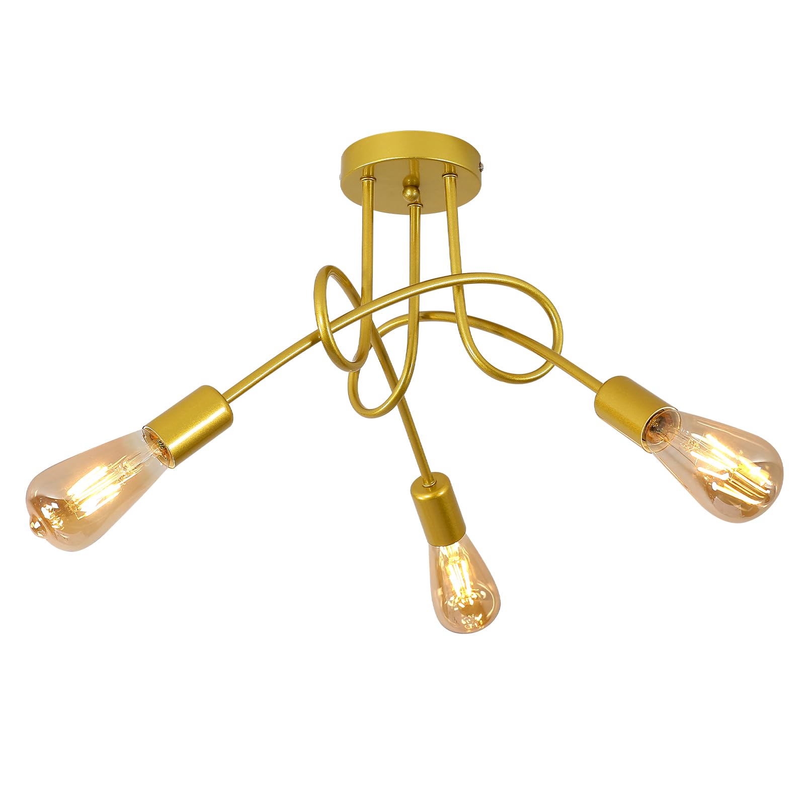 Toolight Lustre industriel 3-Lumières, Lustre Plafonnier Vintage Doré E27, Lustres en Metal pour Salon Chambre Cuisine Vestiair, Ø40cm (Sans ampoules)
