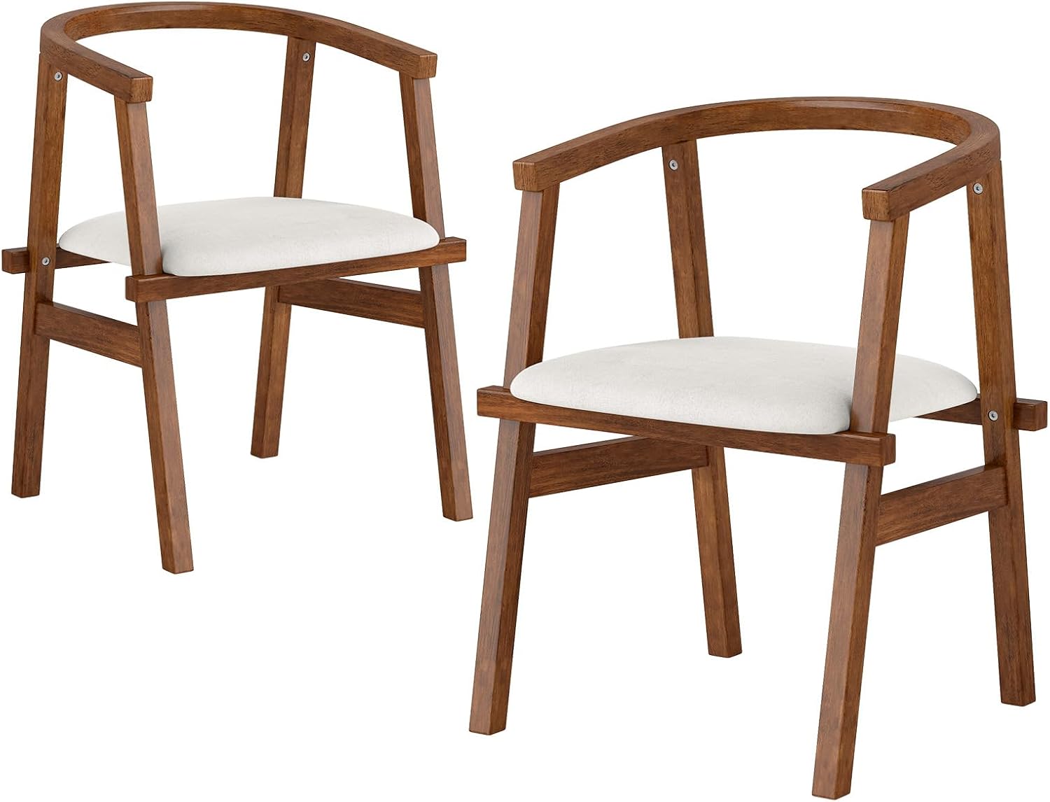 Giantex Wooden Dining Chairs Set of 2, Solid Rubber Wood Kitchen Chair w/Wrap-Around Armrest & Padded Seat, Mid-Century Armchair, Modern Accent Chairs for Living Dining Room, Reception, Study - Thumbnail 2