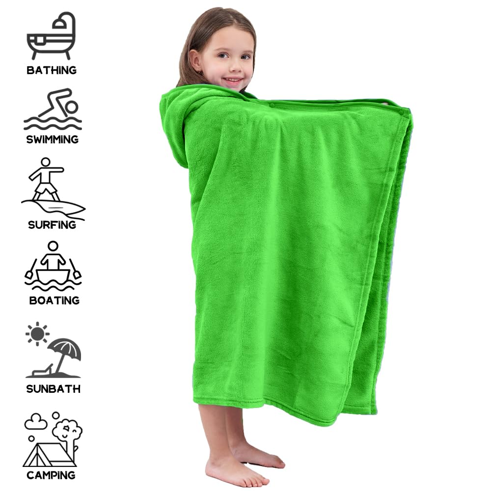Hiturbo Kids Fleece Hooded Bath Towel: Premium Ultra Soft Beach Swimming Towels Blanket for Boys Girls Green - Image 4