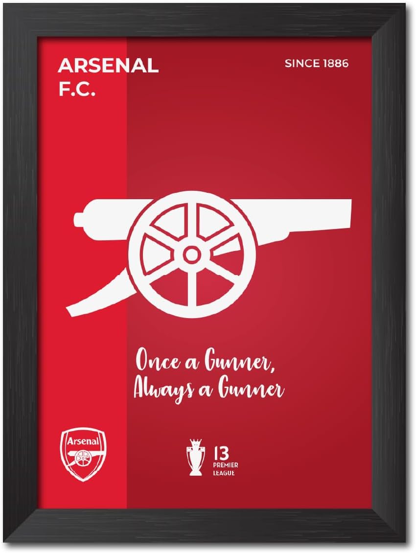 Arsenal Football Club The Gunners Logo Laminated Poster Framed Painting with Matt Finish Black Frame (12 inches x 9inches)