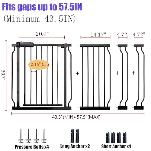 Miniatura 2 de Puertas para bebés extra anchas de 53 a 57.5 pulgadas, puerta grande para bebé, para escaleras, para mascotas, puertas para interiores, para
