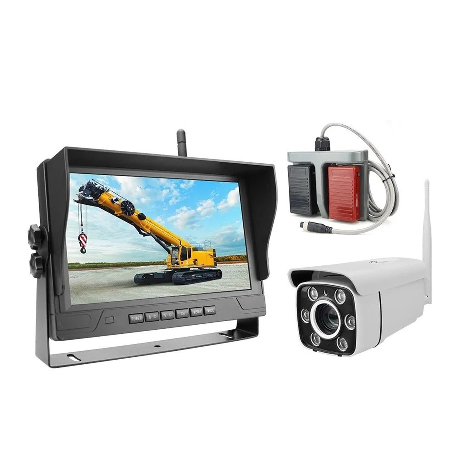 Camara Marcha Atras Cámara Grúa Inalámbrica, Monitor DVR 9 Pulgadas, Zoom 30X, Amplificación, Zoom AHD, WiFi, Conjunto Pantalla para Grúa Torre, Caravana Piedra
