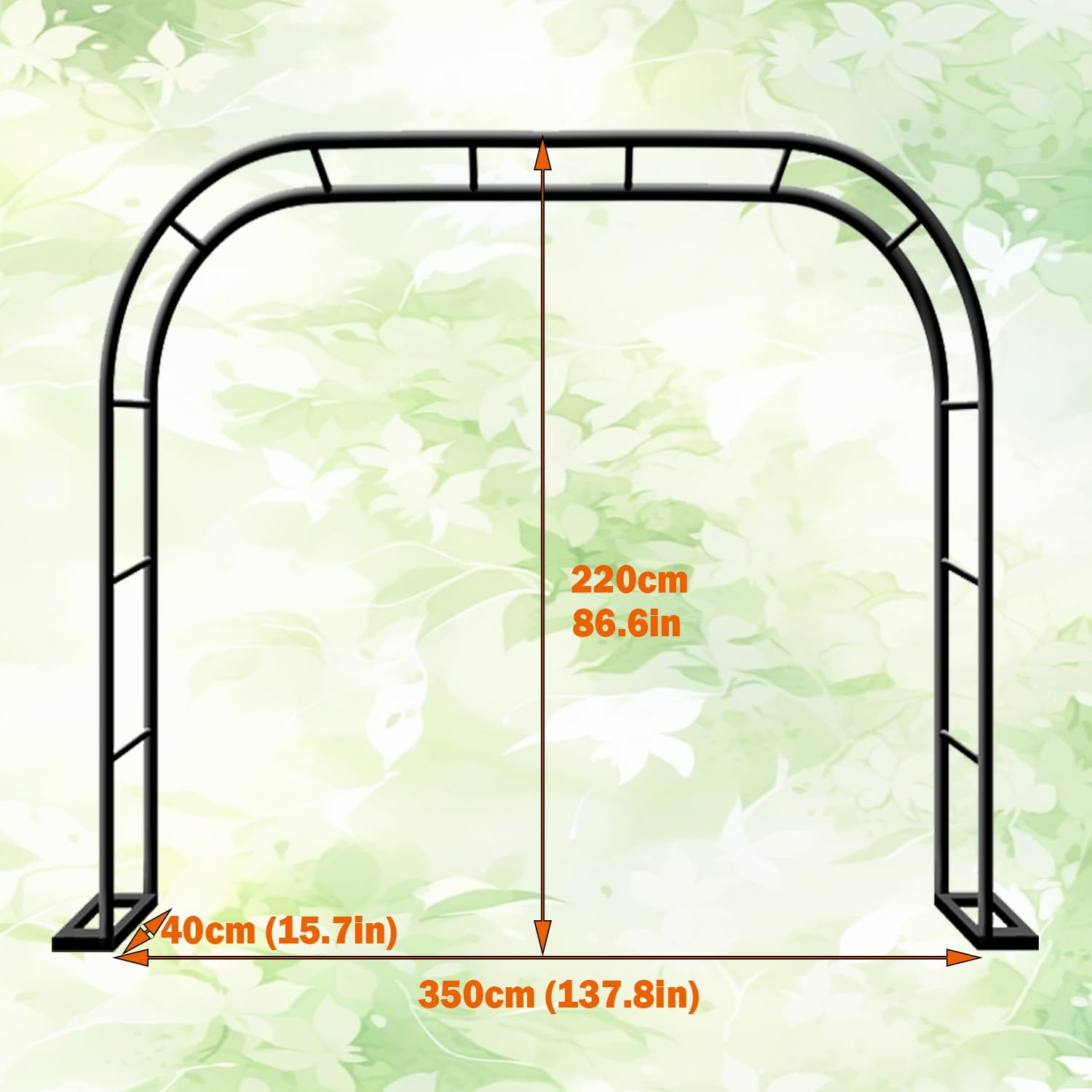 Metalowy łuk ogrodowy do roślin pnących, rdzawa, altana, róża, dekoracja na ceremonię ślubną, dostępny w rozmiarach od 80 do 350 cm (zielony szer. 350 x wys. 220 cm)