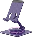 Adjustable Phone & Tablet Stand, Fits 4–9.7in Devices, Purple | 360° Viewing Flexibility • Reinforced Aluminum Build • Dual-Hinge Adjustment • Travel-Ready Storage