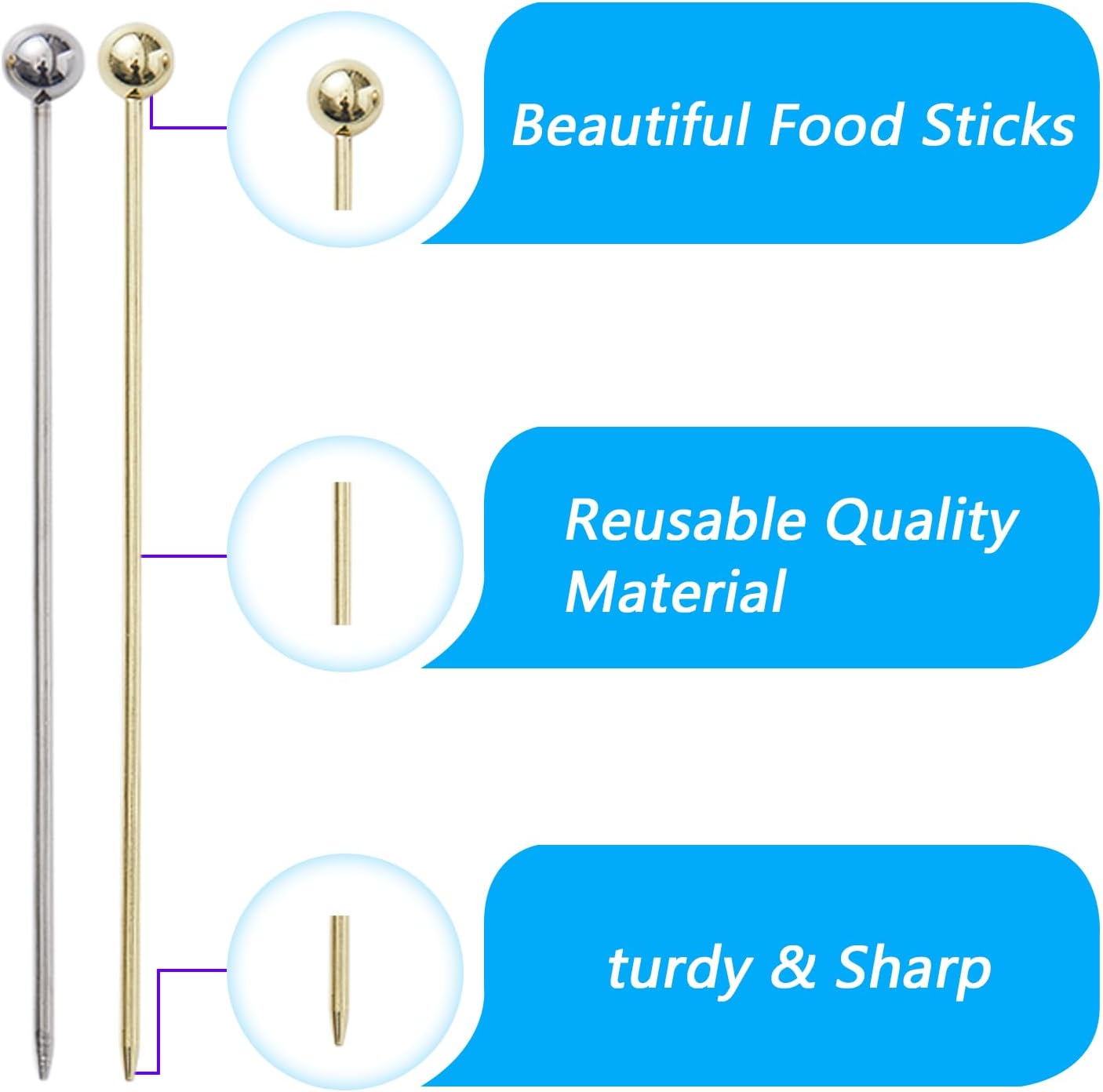 20 PCS Stainless Steel Cocktail Toothpicks,Cocktail Picks for Drinks