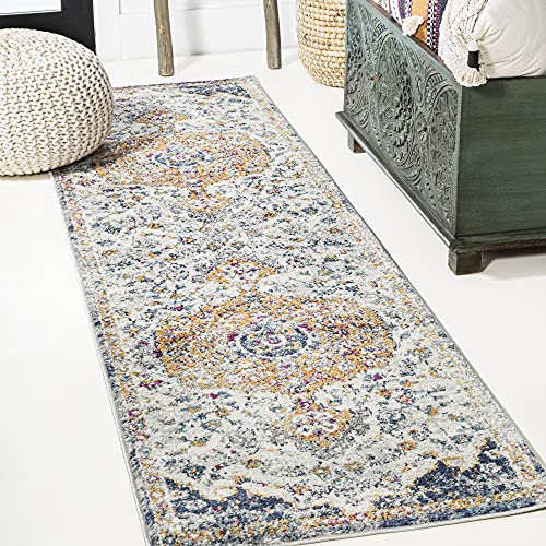 JONATHAN Y Lorena Ornate Boho Medallion Light Gray/Dark Blue/Orange Runner