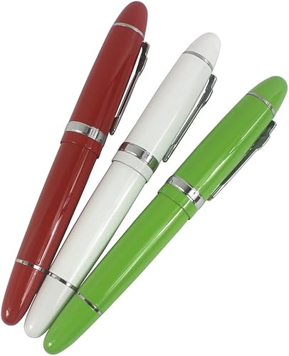 3 bolígrafos Jinhao 159 Big Barrel Rollerball en 3 colores (rojo, blanco, verde) juego de bolígrafos que equilibra bien la escritura suave, con