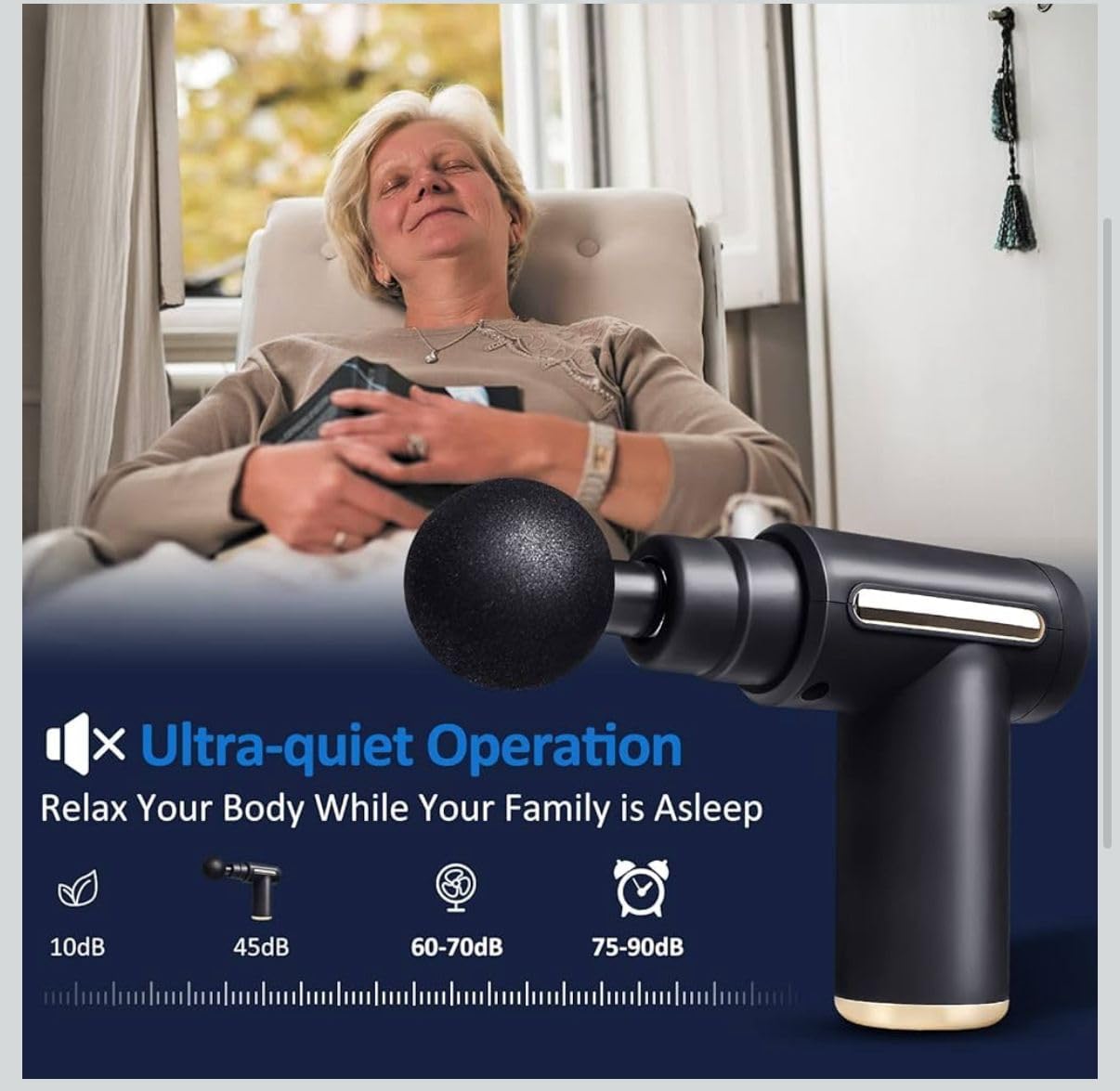 Foliam Massager Cordless Handheld for Pain Relief Muscles Percussion Deep Tissue Vibration Sports Gun Electric Therapy Family Relaxation with 4 Body Massage Heads(Multicolour) 2