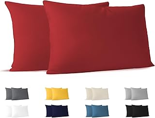 Dreamzie Funda Almohada 40x70 (Juego de 2) - Rojo - para Las Almohadas 40 x 70 cm - 100% Algodon Jersey - Funda de Almohada Algodon - Funda Cojin para Cama - Protector de Almohada