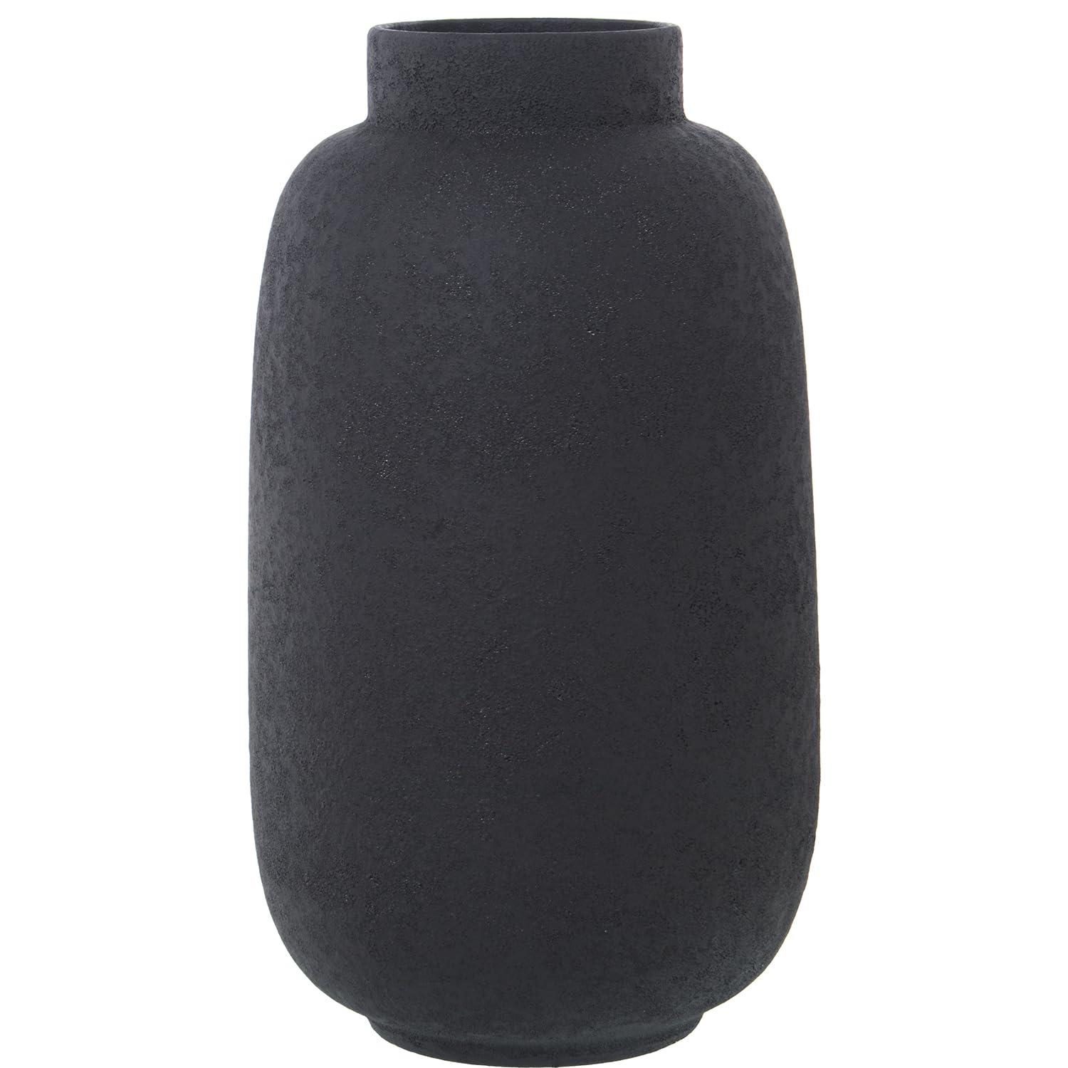 Vase en céramique noir de 41 cm avec texture sable artisanale pour buffet design