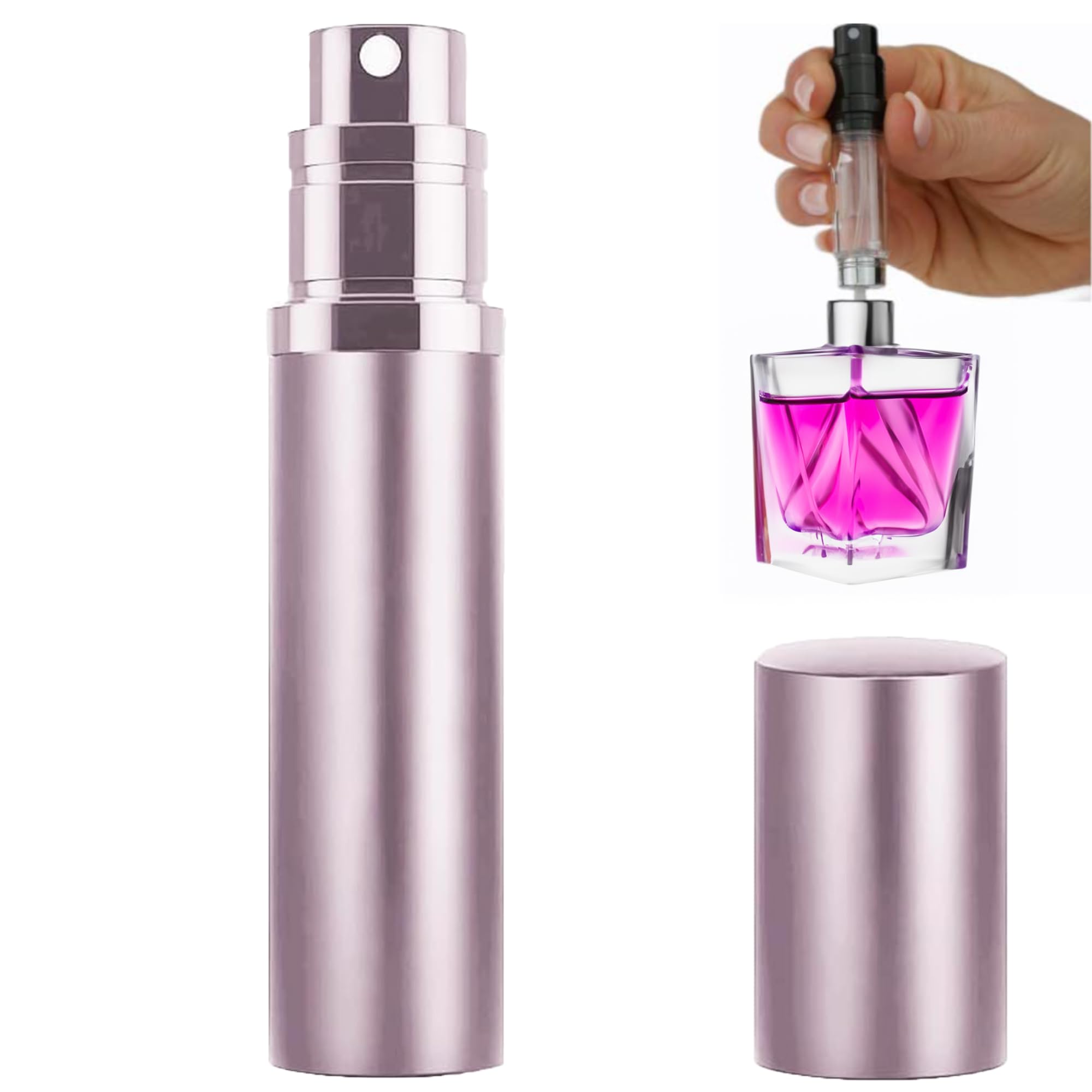 Rozpylacz do perfum do ponownego napełnienia – napełnianie dnem mini atomizer perfum do podróży, szczelne butelki z rozpylaczem perfum z nakładką ochronną, dla kobiet i mężczyzn