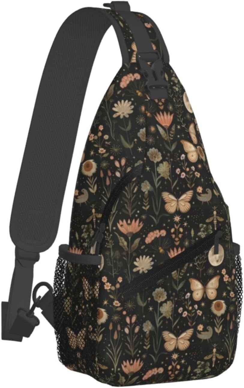 SUPLUCHOM Sling Bag Vintage Butterfly Moon Flower Hiking Daypack Crossbody Shoulder Backpack Travel Chest Pack for Men Women - Image 2