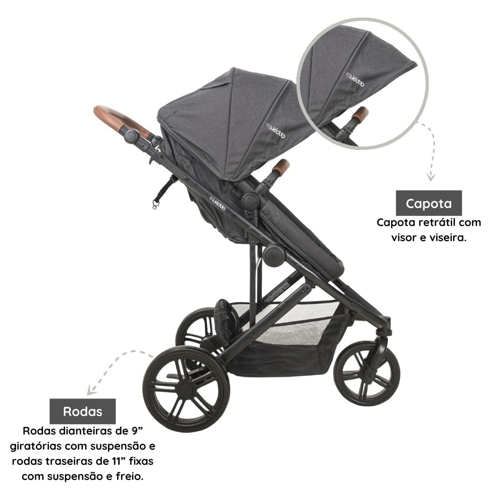 Carrinho de Bebê Kiddo Trek com Moisés e Bebê Conforto Casulo Base