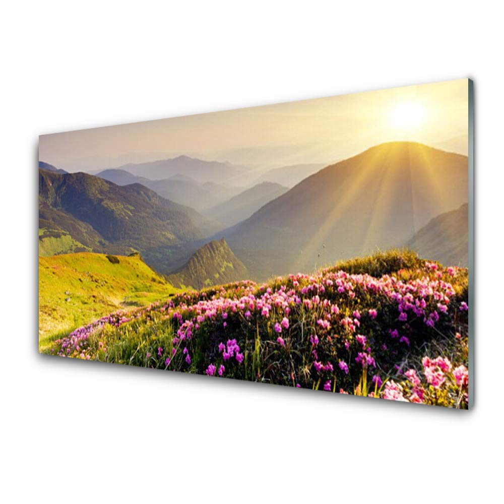 Tableau de paysage de montagne Tulup impression sur verre acrylique pour habiller un grand mur
