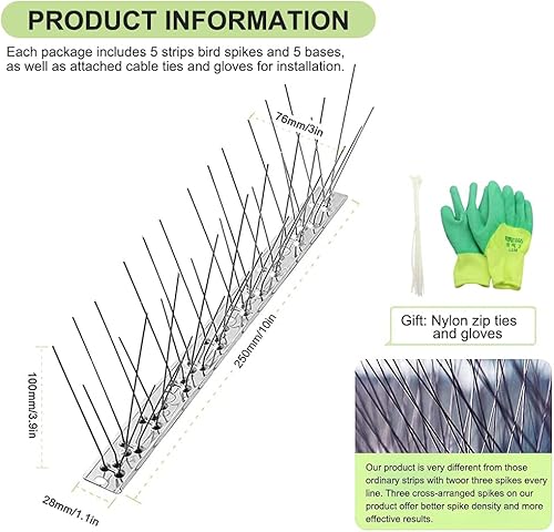 Miniatura 2 de Paquete de 5 picos de acero inoxidable para pájaros, palomas, ardillas, gatos, clavos de pájaros, cubierta de jardín al aire libre, 4 pies, mantiene