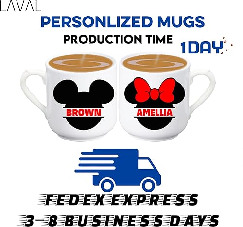 Miniatura 6 de Juego de tazas de café MM Head Custom Parejas Names Mug Head Mouse tazas de café para mujeres, compromiso, aniversario, boda, pareja para él y ella