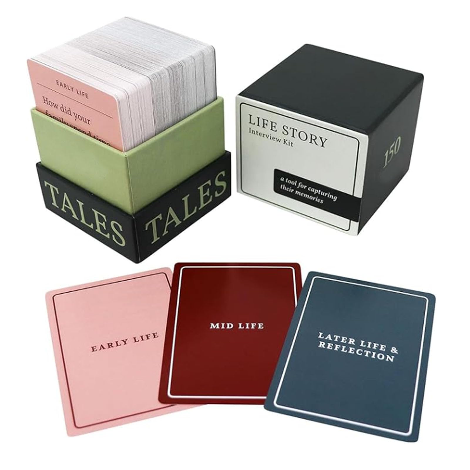 Ycchensying Life Story Interview Kit Cards - 150pcs Tales Card Deck for Storyteller Tactics and Conversations with Parents, Grandparents, and Loved Ones