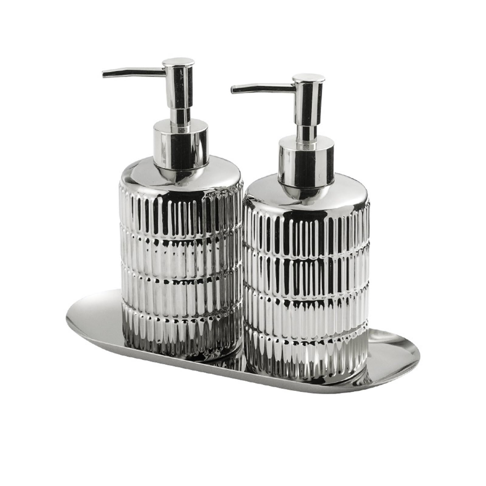 Dozownik mydła Zestaw dozowników mydła ceramicznego, 3-częściowy, hotelowa butelka z pompką do mydła i tacką Dozownik z pompką do balsamu(Silver)