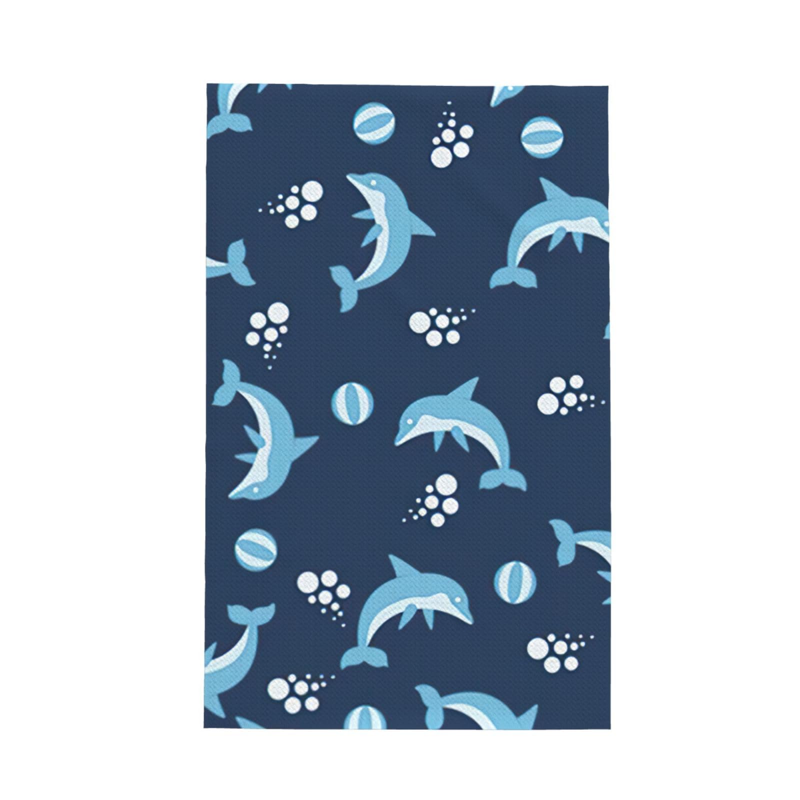 CKGODGF Dolphin Balls Print Absorbent Waffle Dishcloths,Kitchen Towels With Hanging Loops,Tea Towels.