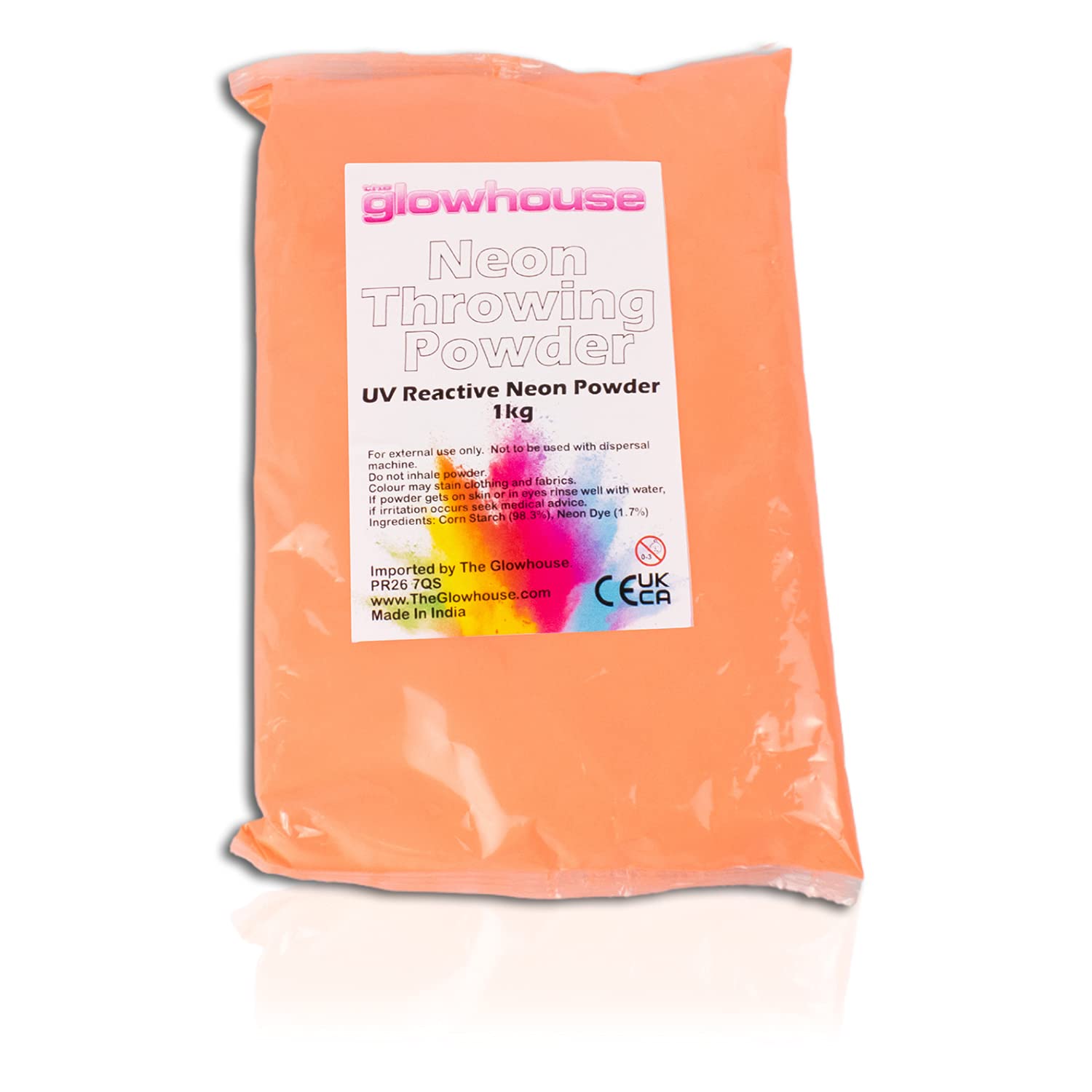 The Glowhouse UV Neon Holi Powder 1KG Bulk Bag (Orange)