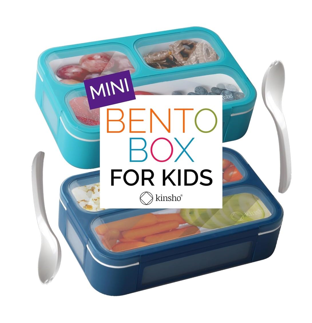 Mini Bento-Box Snack Boxes Set of 2 | Small Portion Lunch Containers for Kids Boys Girls Toddlers | BPA Free | Navy & Blue