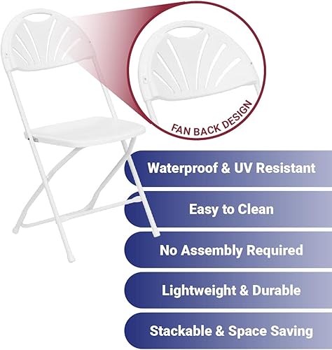 Miniatura 3 de TentandTable Ventilador Back - Sillas plegables apilables resistentes, color blanco, capacidad de 300 libras, para eventos, banquetes, fiestas y