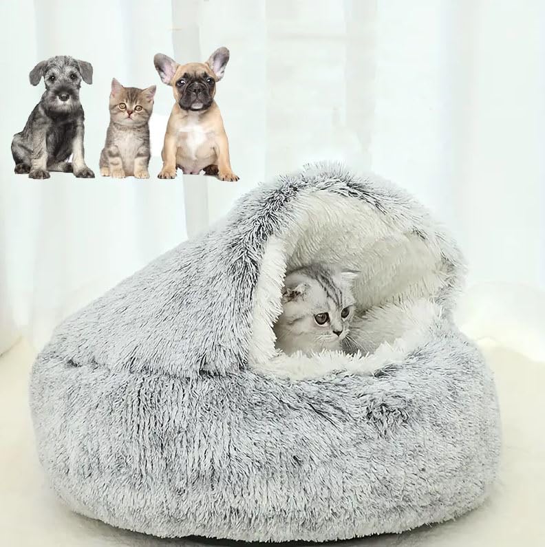 Glaceon Dog Bed Round Hooded Plush Cat Cave Donut Anti Anxiety Fluffy Dog Bed for Small Medium Dog and Cat, Gradual Gray, Small (B0CJRT3SBD) Amazon Price History, Amazon Price Tracker