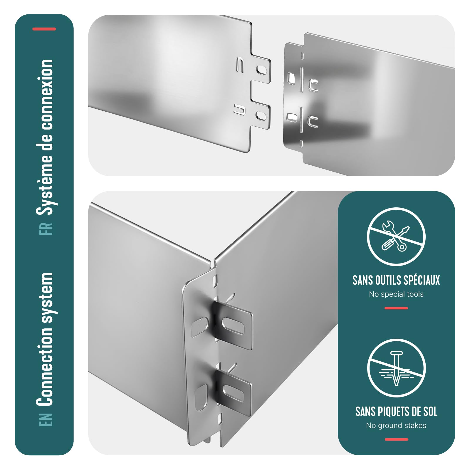 VOUNOT® Rasenkante Metall 10m, verzinkt Beeteinfassung Beetumrandung Mähkante, Länge 100cm Höhe 18cm, 10 Stück