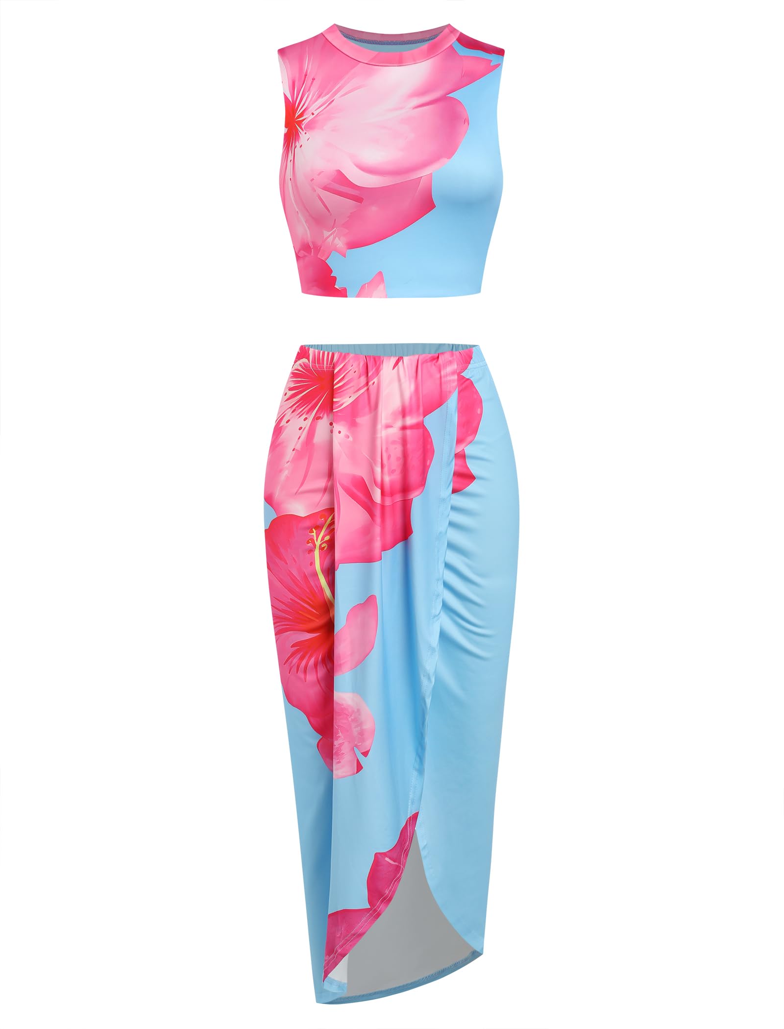 ZAFUL 2 Piece Skirt Sets for Women Crop Top Ruched Maxi Skirt Suiting