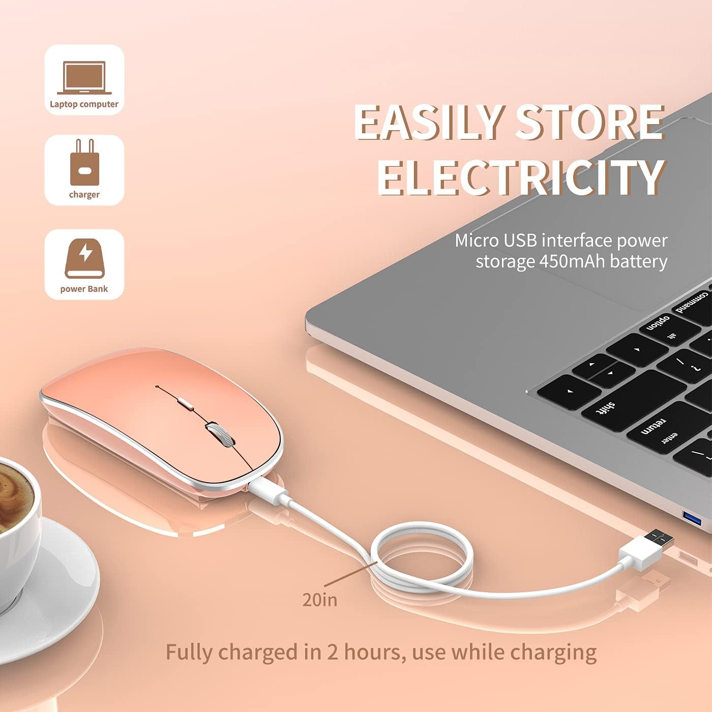 Halpilt Silent Wireless Mouse | USB-C & USB-A Dual Receiver(Orange)