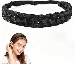 5 Strand Braided Headband with Adjustable Elastic for Women and Girls, Black Synthetic Braiding Hair for Weddings and Daily Use