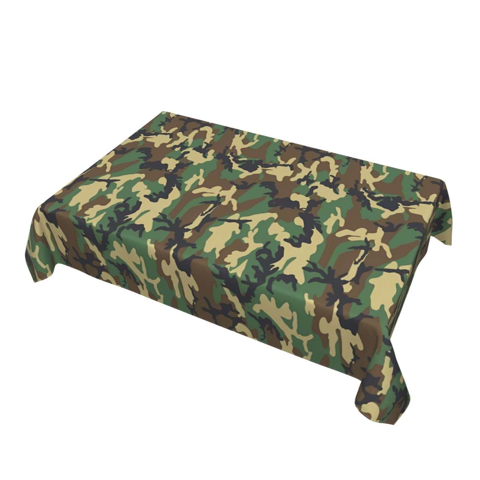 FInpan Green Military Camo Printed, Rectangular Decorative Tablecloth. For Indoor And Outdoor Dining Tables Of 4 To 6, 54x72 Inches