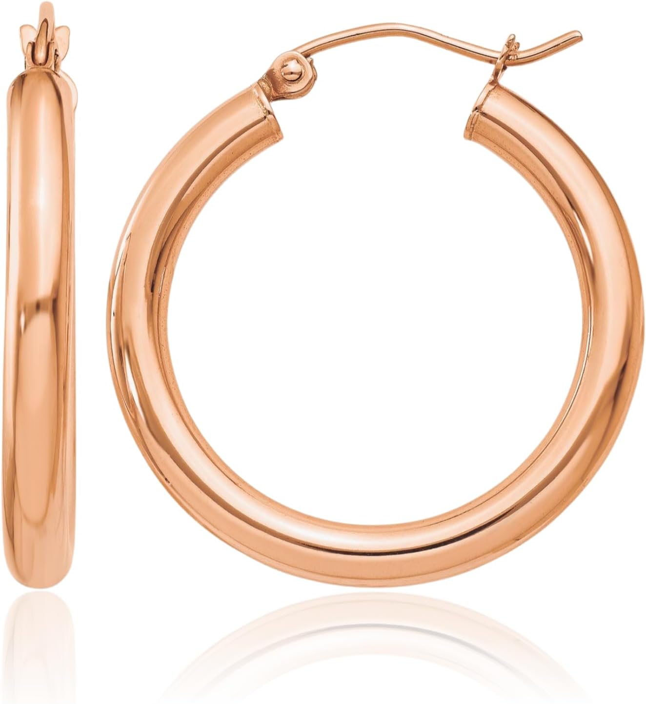 IceCarats 14K Solid Rose Gold Round Medium Hoop Earrings 25mm 1 inch Snap Back, Polished For Her