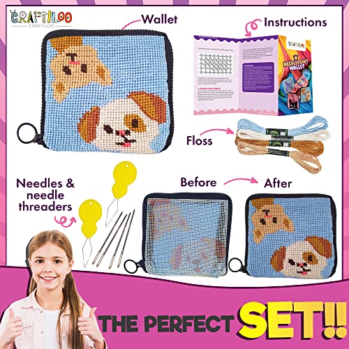 Pre-Printed-Needlepoint-Wallet-kit-for-Kids-Embroidery-Arts-and-Crafts-Sewing-Set-Cross-Stitch-CatDog Pre-Printed-Needlepoint-Wallet-kit-for-Kids-Embroidery-Arts-and-Crafts-Sewing-Set-Cross-Stitch-CatDog