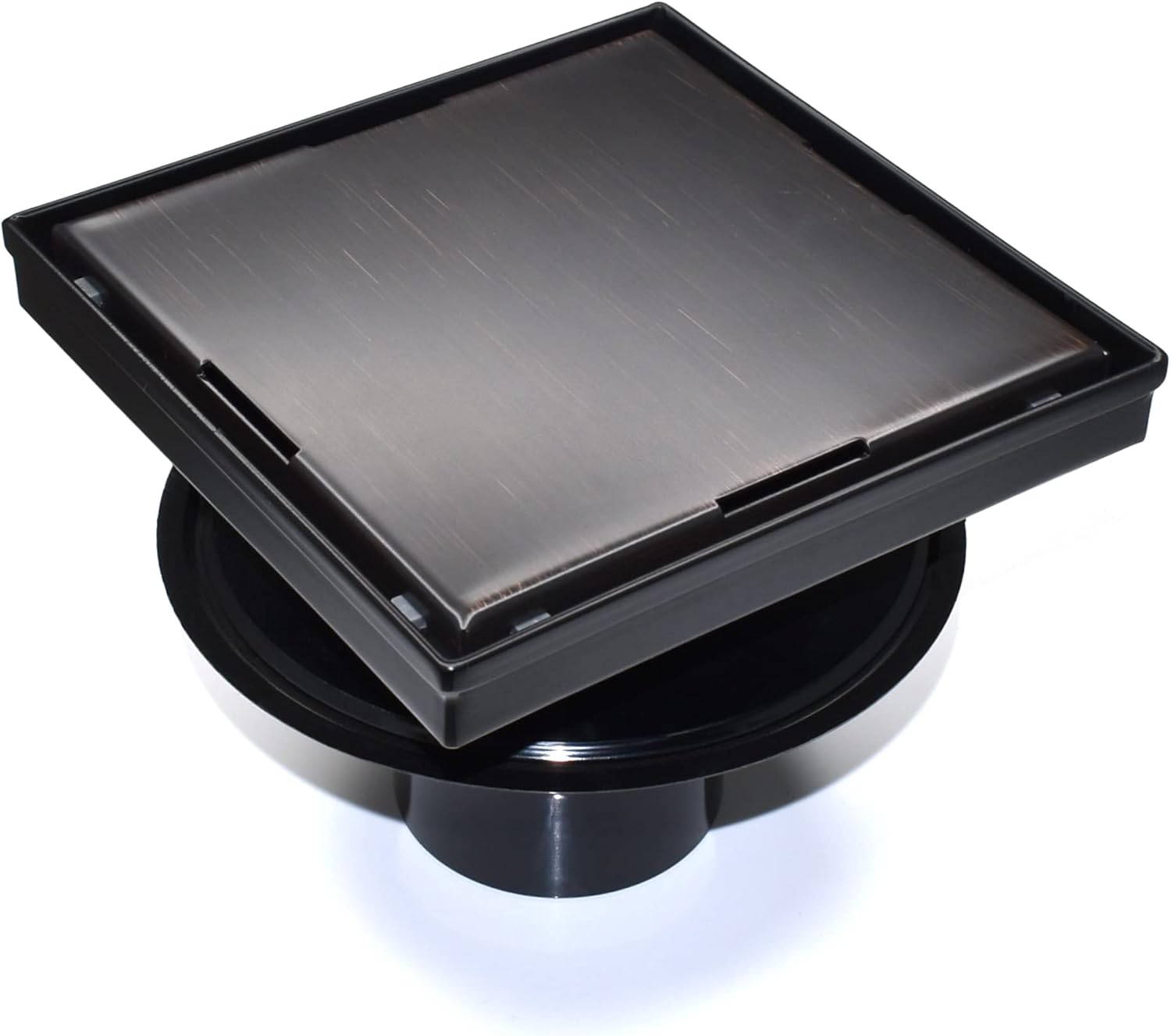 HEATGENE 4-Inch Square Shower Drain with Flat Cover, Floor Shower Drain with Hair Strainer, Stainless Steel Shower Floor Drain with 2-in-1 Flat & Tile Insert Cover, Venetian Bronze