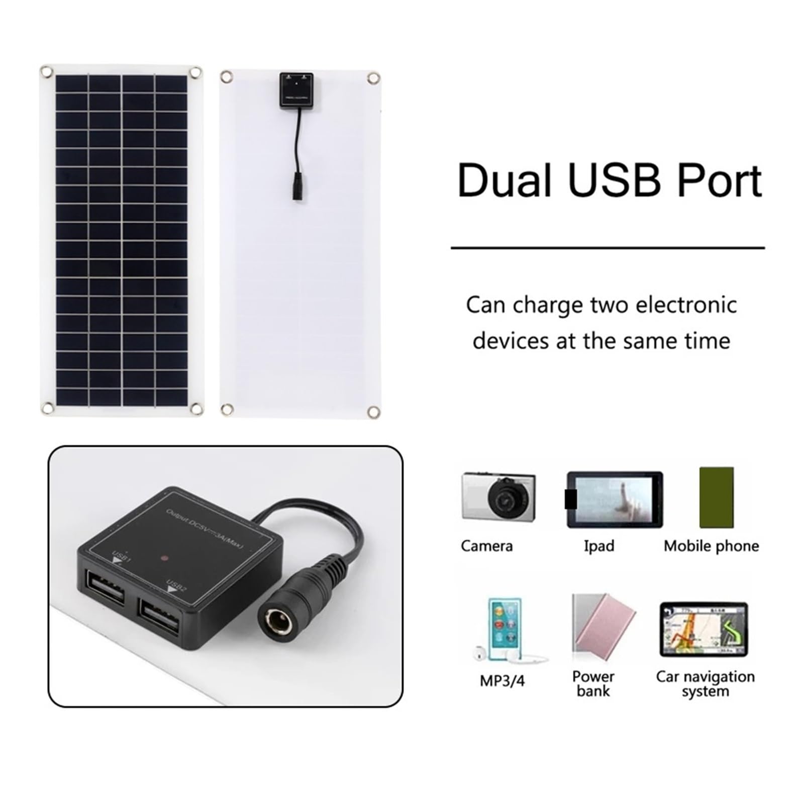 łAdowarka Z Panelem SłOnecznym Elastyczna ładowarka do paneli słonecznych Podwójny port USB z kontrolerem Ogniwa słoneczne Power Bank do telefonu Samochodowy jacht RV(60A controller kit)