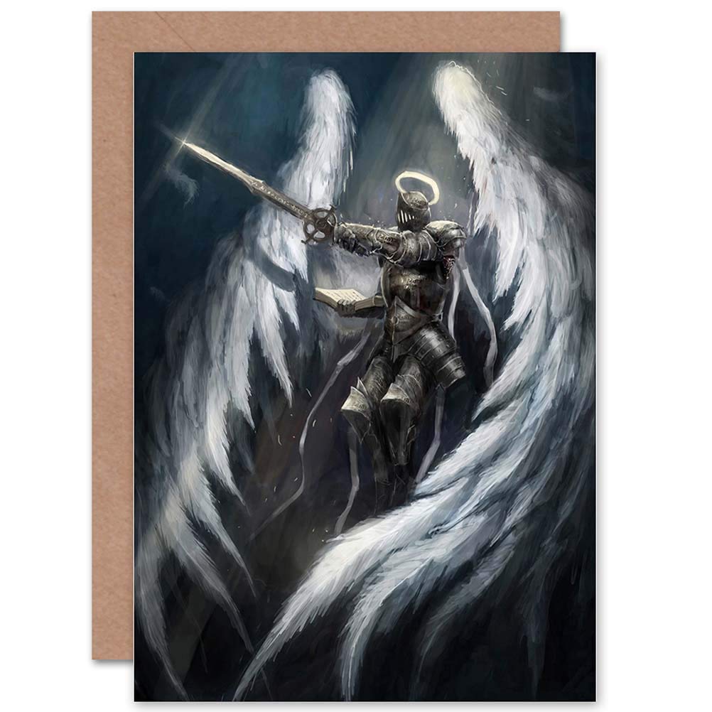 Wee Blue Coo FANTASY ANGEL KNIGHT WARRIOR BLANK GREETINGS BIRTHDAY CARD ART