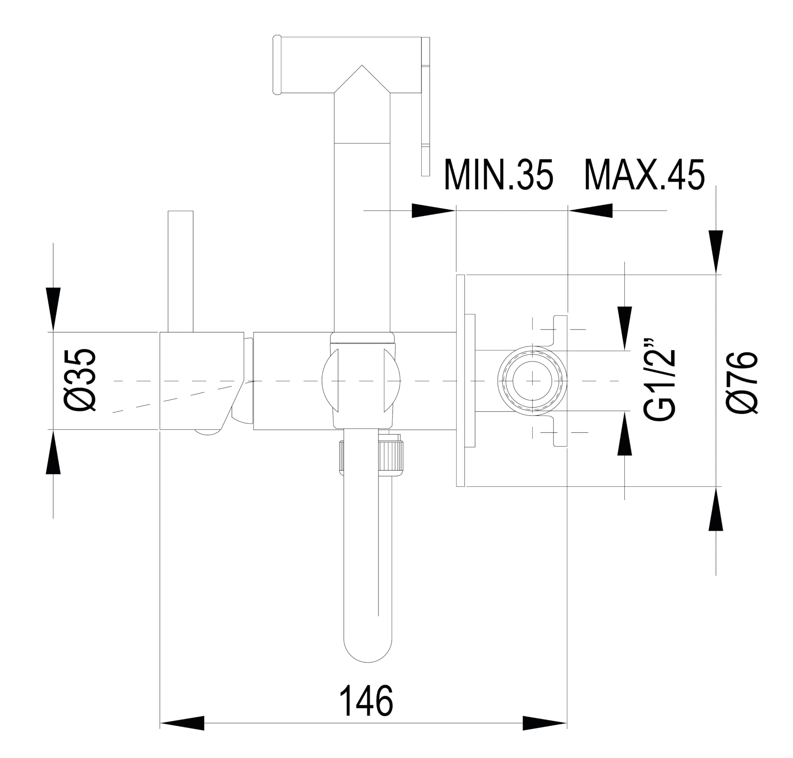 Kit miscelatore per acqua fredda e calda per bidet - monocomando da incasso con doccetta a pulsante e flessibile rinforzato 1,20 m (nichel satinato)