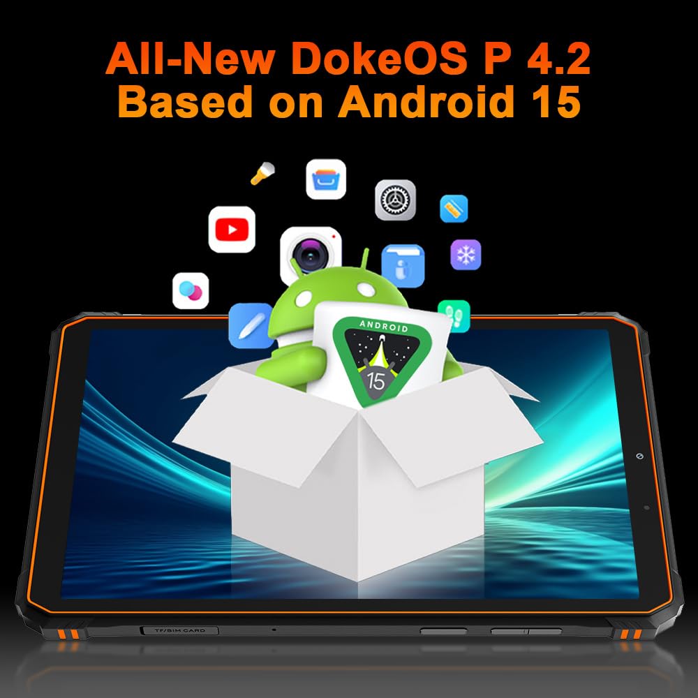 Blackview Active 5 Android 15 Rugged Tablet 8 inch, 24GB+128GB+2TB Tablet in Offerta, 6600mAh Rugged Smartphone, Altoparlanti 2W*2, IP68/69K Robusto Tablets, Dual SIM,4G LTE,5G WIFI,GPS,OTG,NFC, Nero