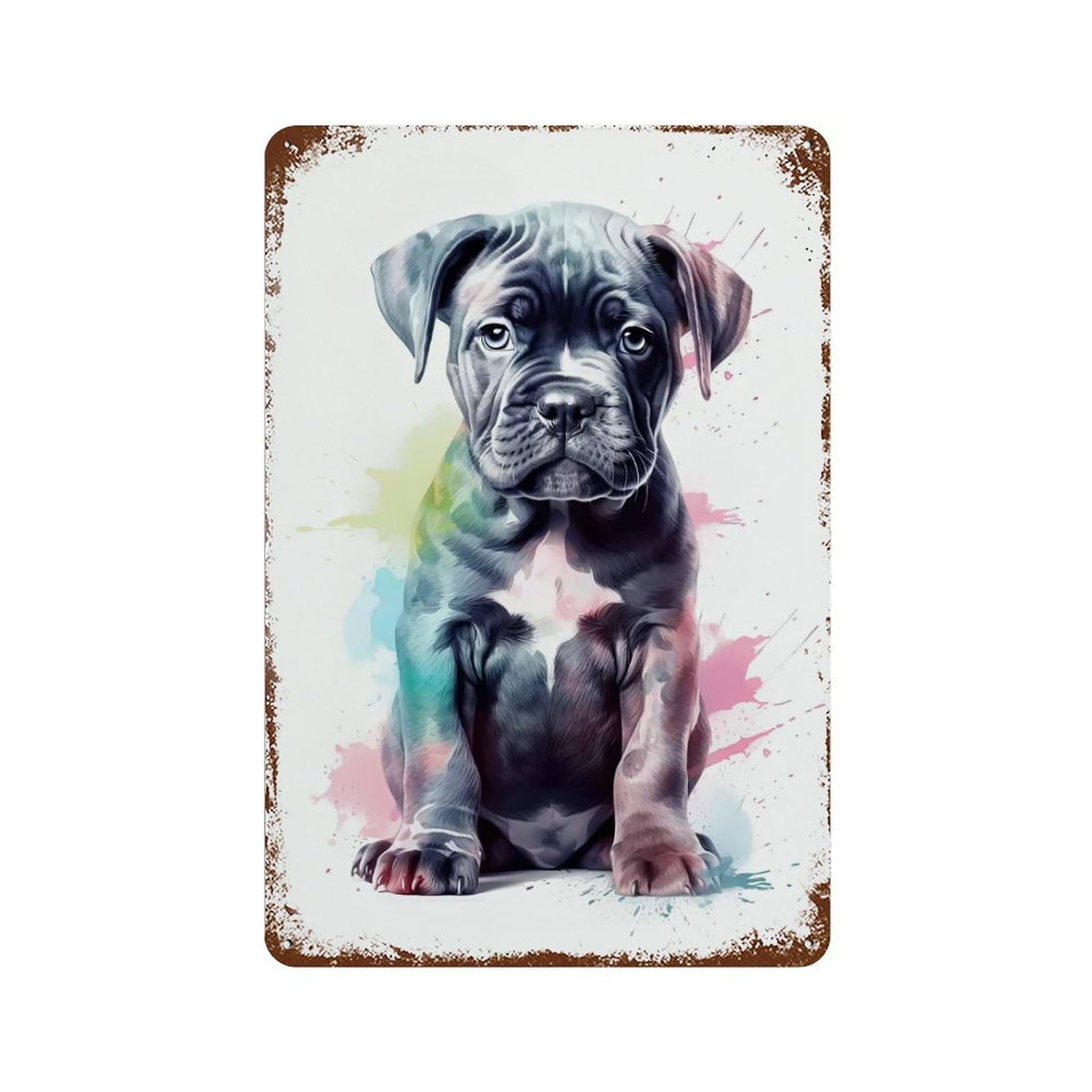 Aged Metal Wall Plaque with Cute Baby Cane Corso Puppy Design 11.8"x7.9", for Basement, Hobby Room And Garage Decor, Classic Wall Plaque