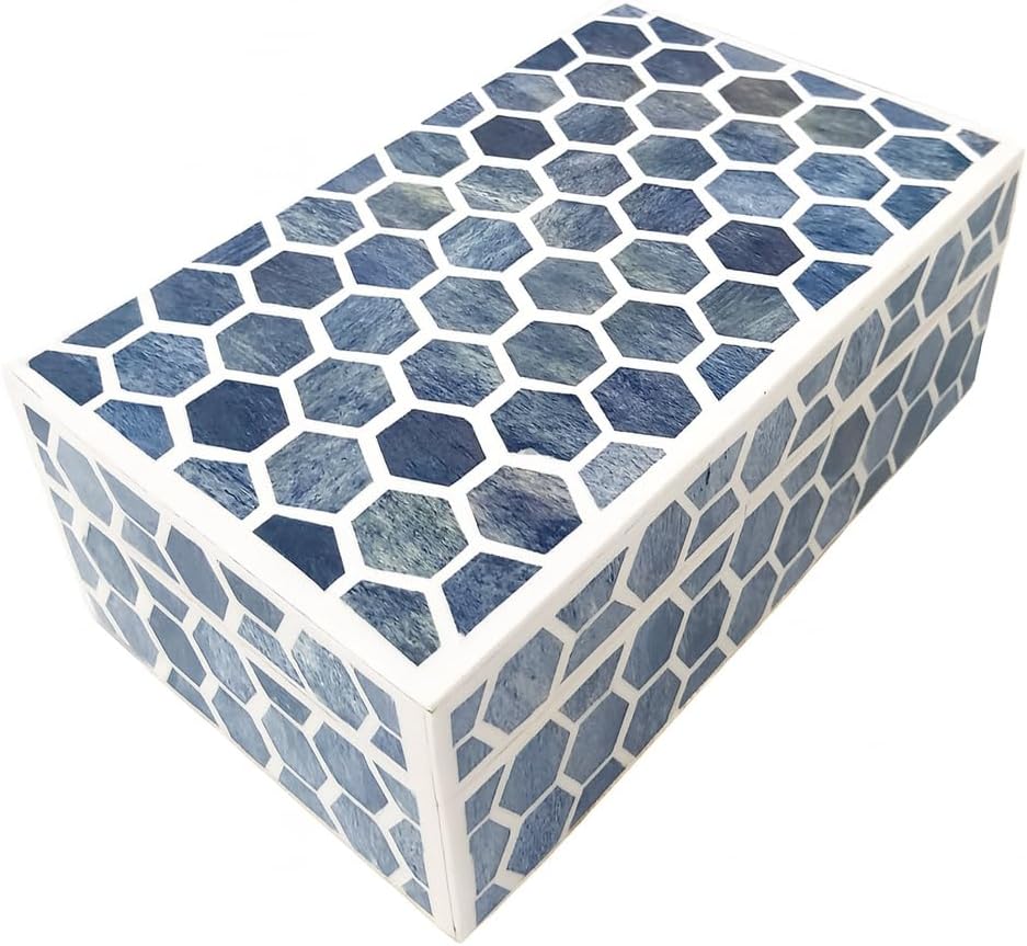 collectiblesBuy Handmade Bone Inlay Trinket Box – Large 7x5x4 Chevron Mosaic Jewelry Box – Victorian Decorative Organizer for Keepsakes, Gifts, Home or Office Storage
