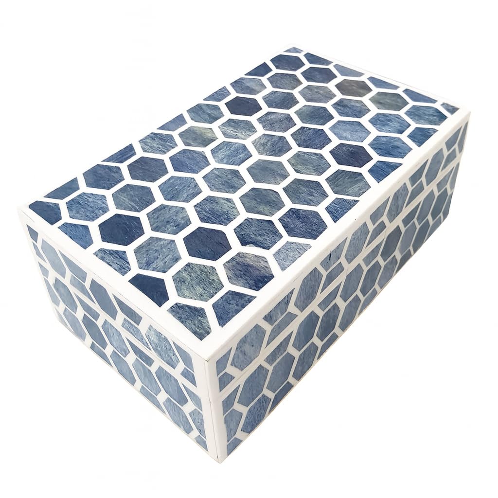 collectiblesBuy Handmade Bone Inlay Trinket Box – Large 7x5x4 Chevron Mosaic Jewelry Box – Victorian Decorative Organizer for Keepsakes, Gifts, Home or Office Storage