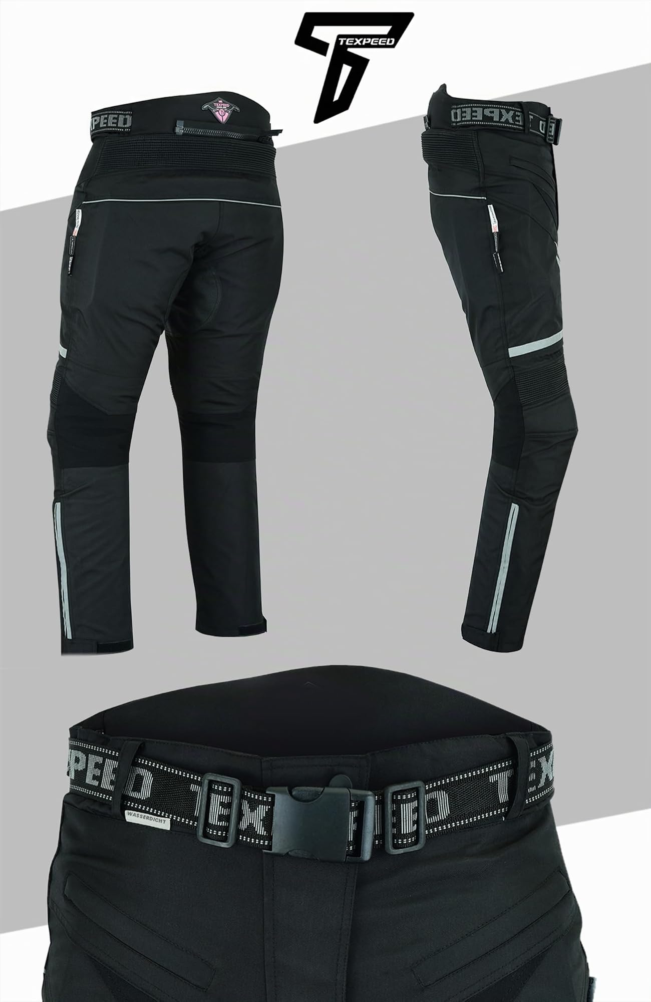 Texpeed Motorradhose Damen Mit Protektoren - Wasserdicht Motorroller Textil Für Sommer oder Winter - Zertifiziert Rüstung (EN 1621-1) Schwarz - M Taille/Regulär Bein